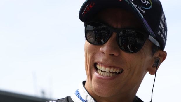 Takuma Sato was all smiles for the second straight day after being fastest in Indy 500 practice on Thursday. Photo: IndyCar / Matt Fraver.